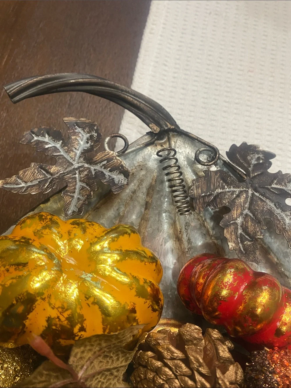 Festive Mixed Autumn Gourd and Pinecone Bowl - Orange, Red, Green